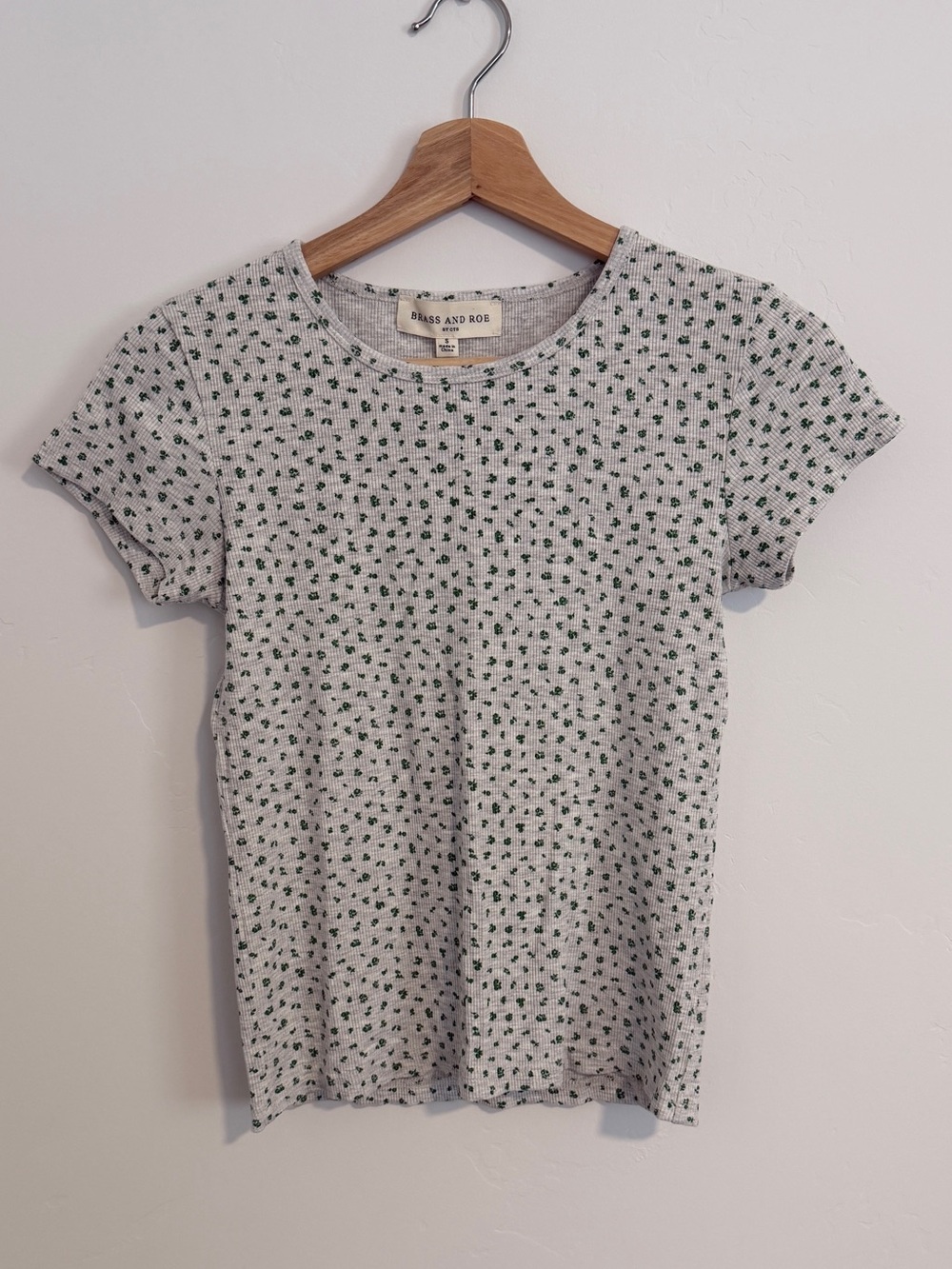 Brass and Rose Gray Short-Sleeve Tee with Green Dot Print